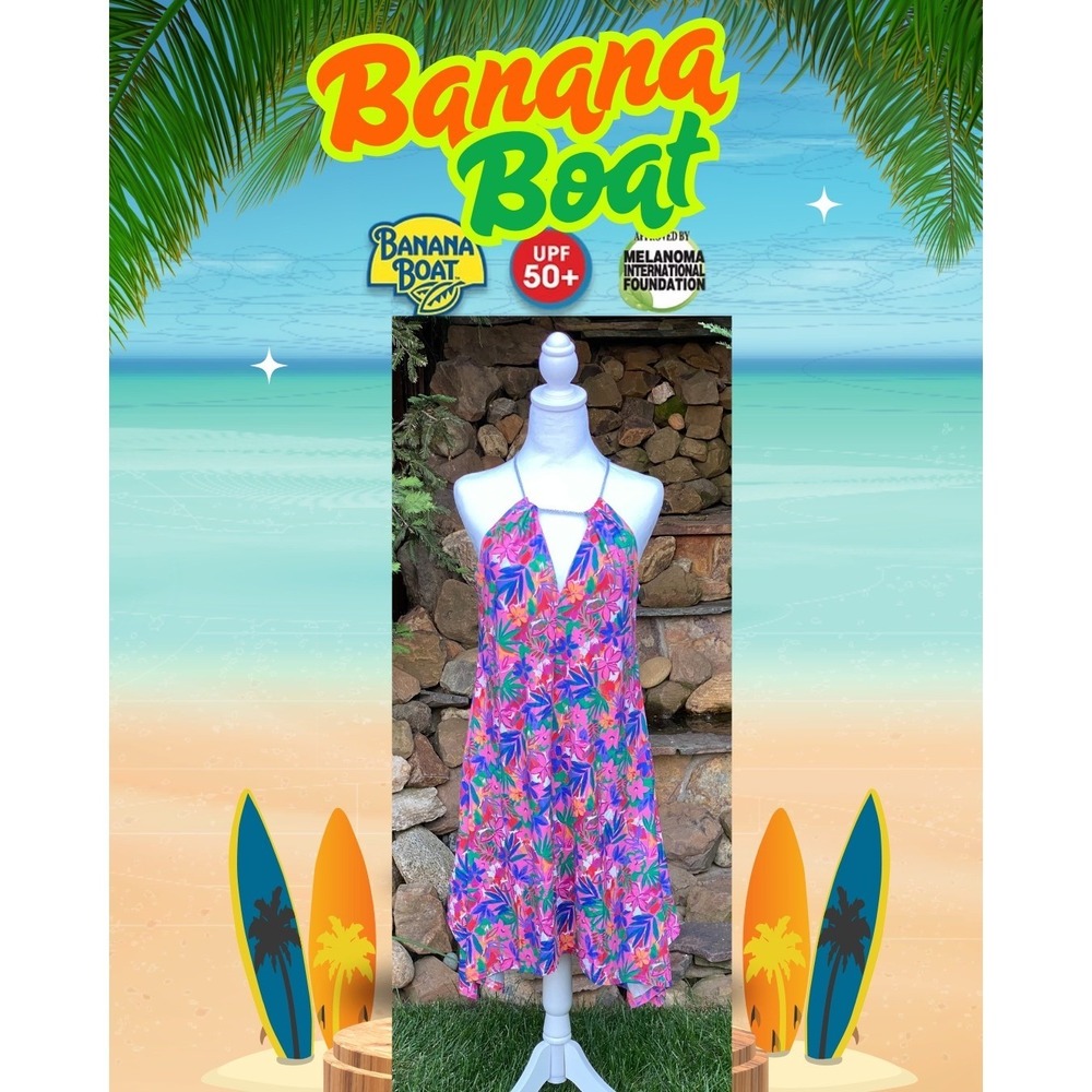 Banana Boat Sundress Size LARGE new with tags Mauve Floral UPF 50+ Halter - Picture 5 of 6